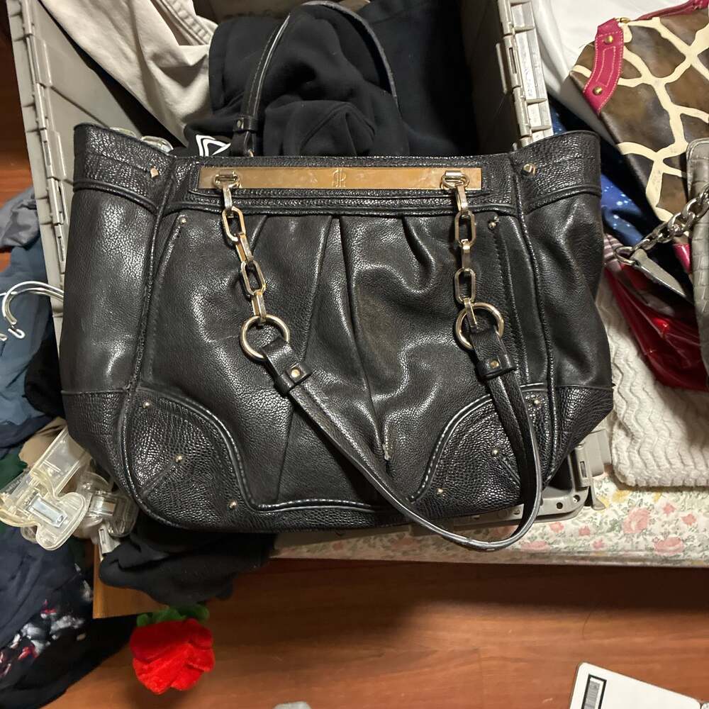 Coach Hampton Black Pleated Leather Carryall Shoulder Bag